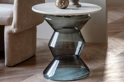 Gallery Direct Turin Smoke Grey Glass and Marble Top Side Table