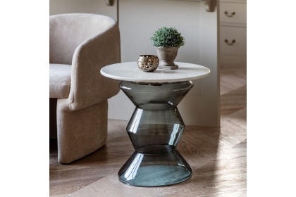 Gallery Direct Turin Smoke Grey Glass and Marble Top Side Table
