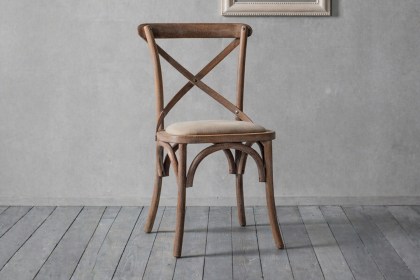 Gallery Direct Set of 2 Cafe Washed Oak Dining Chairs with Linen Seat