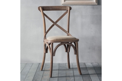 Gallery Direct Set of 2 Cafe Washed Oak Dining Chairs with Linen Seat
