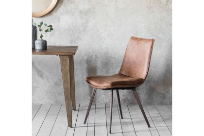 Gallery Direct Set of 2 Hinks Dining Chairs in Brown Leather