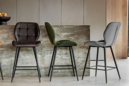 Gallery Direct Set of 2 Manford Fabric Bar Stools in Light Grey