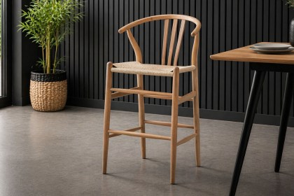 Gallery Direct Set of 2 Whitney Natural Elm Wishbone Back Bar Stools with Woven Seat