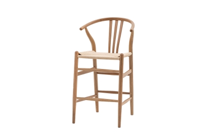 Gallery Direct Set of 2 Whitney Natural Elm Wishbone Back Bar Stools with Woven Seat
