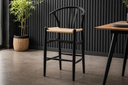 Gallery Direct Set of 2 Whitney Black Elm Wishbone Back Bar Stools with Woven Seat