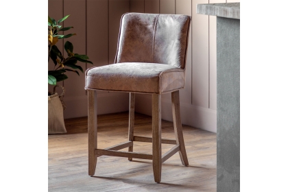 Gallery Direct Set of 2 Tarnby Bar Stools in Tan Brown Leather