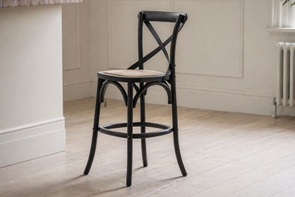 Gallery Direct Set of 2 Cafe Black Oak Bar Stools with Rattan Seat