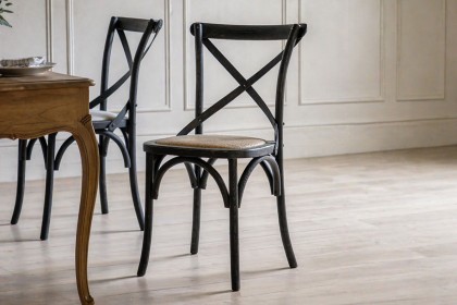 Gallery Direct Set of 2 Cafe Black Oak Dining Chairs with Rattan Seat