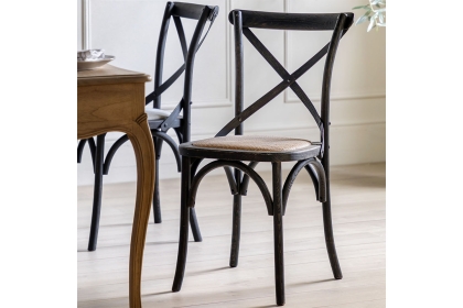 Gallery Direct Set of 2 Cafe Black Oak Dining Chairs with Rattan Seat