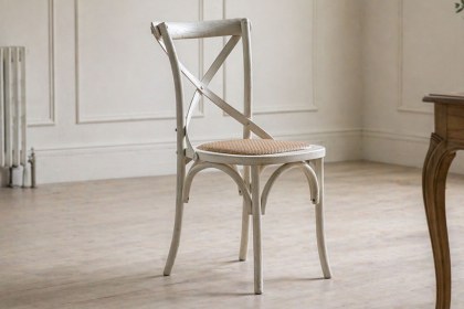 Gallery Direct Set of 2 Cafe White Oak Dining Chairs with Rattan Seat