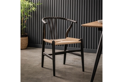 Gallery Direct Set of 2 Whitney Black Elm Wishbone Back Dining Chairs with Woven Seat