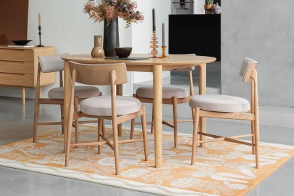 G Plan Winchester Retro Oak 130-170cm D-End Extending Dining Table Set & 4 Flora Taupe Chairs