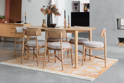 G Plan Winchester Retro Oak 130-170cm D-End Extending Dining Table Set & 4 Flora Taupe Chairs