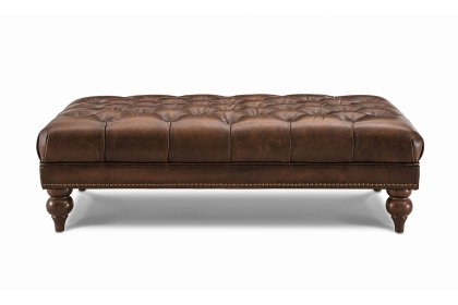 Buckingham Leather Chesterfield Footstool in Vintage Cognac