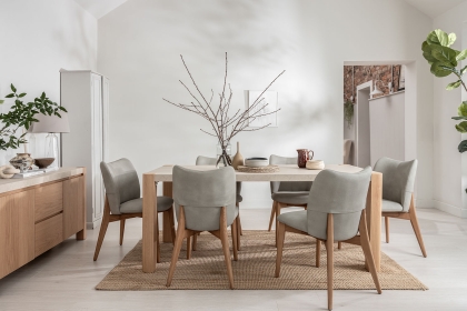 Arlo Natural Oak 190cm Dining Table with Travertine Ceramic Top