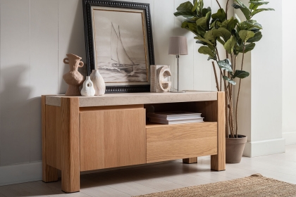 Arlo Natural Oak TV Unit with Travertine Ceramic Top