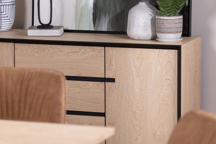 Jaxon Wide Sideboard with HPL Oak Finish & Black Metal Frame