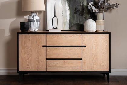 Jaxon Wide Sideboard with HPL Oak Finish & Black Metal Frame