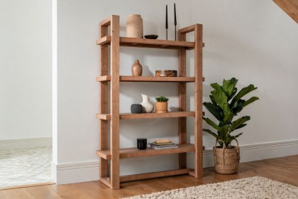 Oakley Reclaimed Wood Open Display Bookcase in Rustic Buff Finish