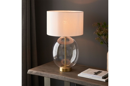 Gallery Direct Kelda Oval Table Lamp Satin Brass Vintage White