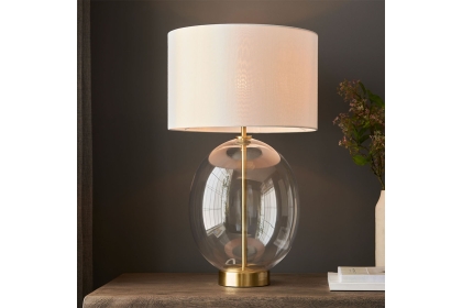 Gallery Direct Kelda Oval Table Lamp Satin Brass Vintage White