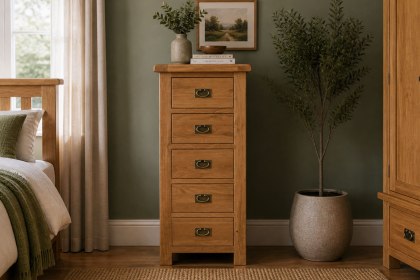Salisbury Waxed Premium Oak Tallboy Chest Of Drawers