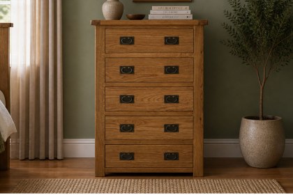 Salisbury Waxed Premium Oak 5 Drawer Chest Of Drawers