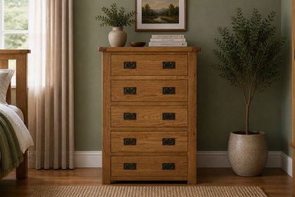 Salisbury Waxed Premium Oak 5 Drawer Chest Of Drawers