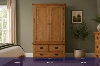 Salisbury Waxed Premium Oak Gents 3 Drawer Wardrobe