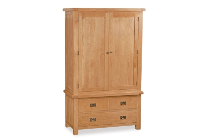 Salisbury Waxed Premium Oak Gents 3 Drawer Wardrobe
