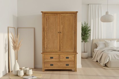 Salisbury Waxed Premium Oak Gents 3 Drawer Wardrobe