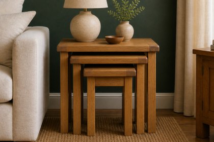 Salisbury Waxed Premium Oak Nest Of Tables - Self Assembly