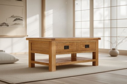 Salisbury Waxed Premium Oak Large Coffee Table With Drawer And Shelf - Self Assembly Salisbury Waxed Premium Oak Large Coffee Table With Drawer And Shelf - Self Assembly