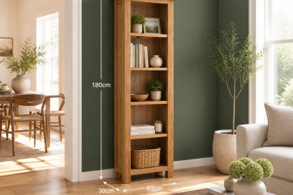 Salisbury Waxed Premium Oak Slim Bookcase - Self Assembly