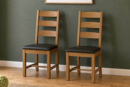 Salisbury Waxed Premium Oak Slatted Dining Chair With Pu Seat (Pair) - Self Assembly