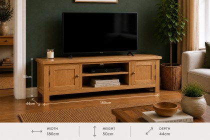 Salisbury Waxed Premium Oak Large Low Line Media Stand