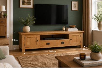 Salisbury Waxed Premium Oak Extra Large Low Line Media Tv Stand