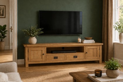 Salisbury Waxed Premium Oak Extra Large Low Line Media Tv Stand