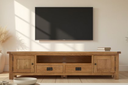 Salisbury Waxed Premium Oak Extra Large Low Line Media Tv Stand