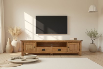 Salisbury Waxed Premium Oak Extra Large Low Line Media Tv Stand