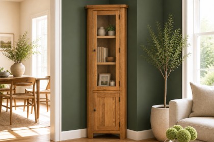 Salisbury Waxed Premium Oak Corner Display Cabinet