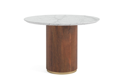 Harvard Reeded Mango Wood Round Dining Table with Marble Top
