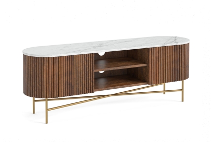 Harvard Reeded Mango Wood Large Media TV Stand with Marble Top