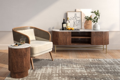 Harvard Reeded Mango Wood Large Media TV Stand with Marble Top