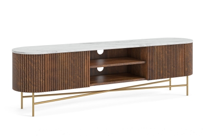 Harvard Reeded Mango Wood Extra Large Media TV Stand with Marble Top