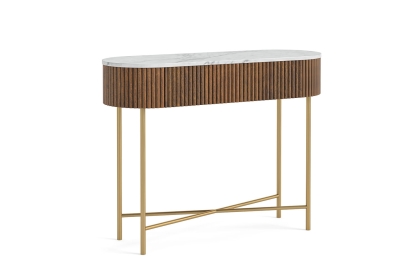Harvard Reeded Mango Wood Console Table with Marble Top