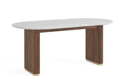 Harvard Reeded Mango Wood Oval Dining Table with Marble Top
