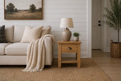 Burford Country Oak Lamp Table with Drawer