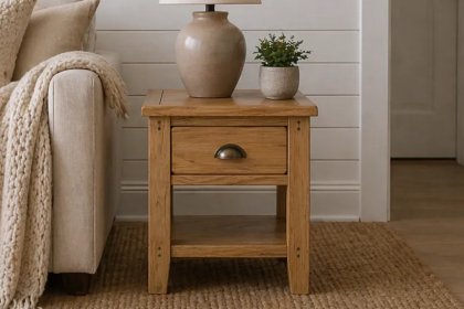Burford Country Oak Lamp Table with Drawer