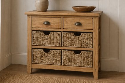 Burford Country Oak Console Table with Basket